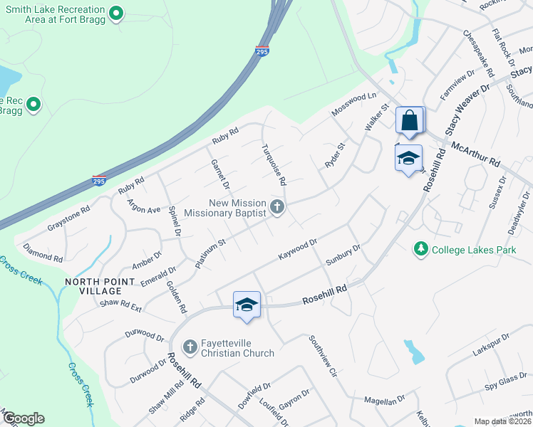map of restaurants, bars, coffee shops, grocery stores, and more near 404 Platinum Street in Fayetteville