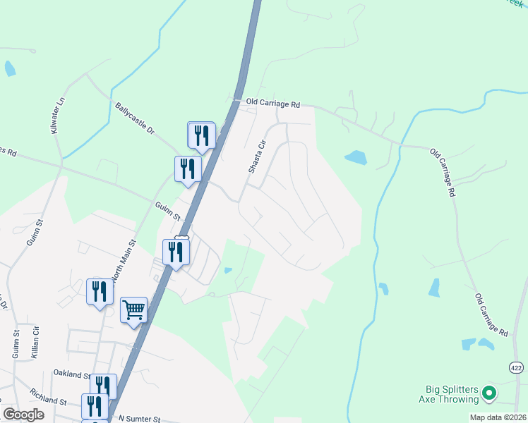 map of restaurants, bars, coffee shops, grocery stores, and more near 556 Canopy Court in Clover