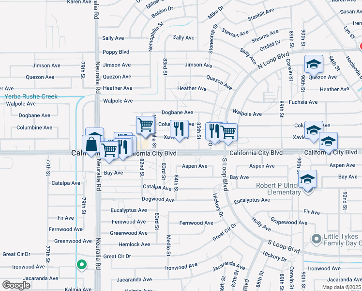 map of restaurants, bars, coffee shops, grocery stores, and more near 8401 California City Boulevard in California City
