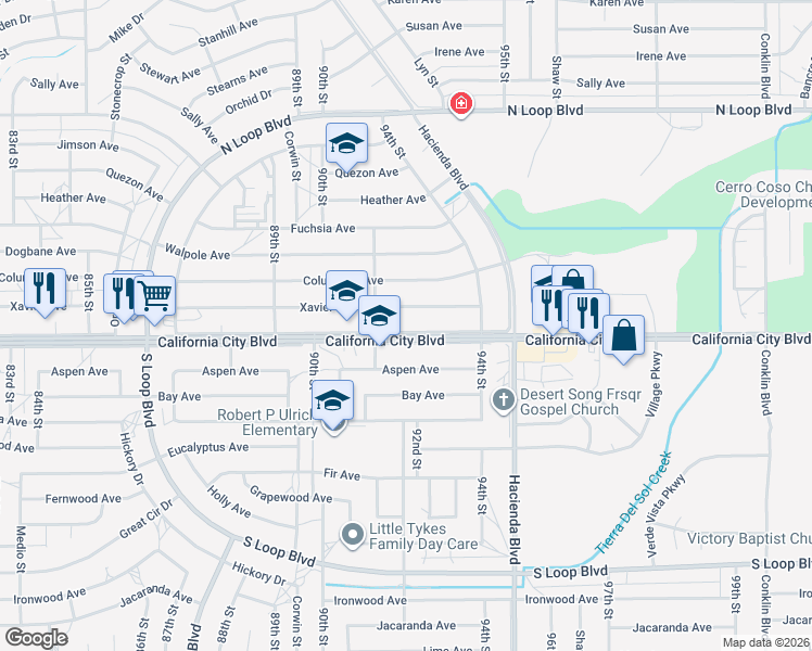 map of restaurants, bars, coffee shops, grocery stores, and more near in California City