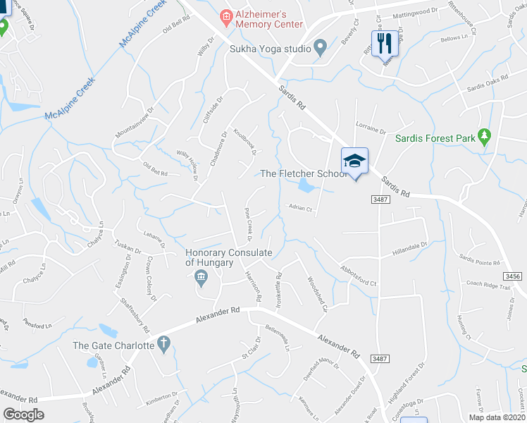 map of restaurants, bars, coffee shops, grocery stores, and more near 8222 Bellfield Place in Charlotte