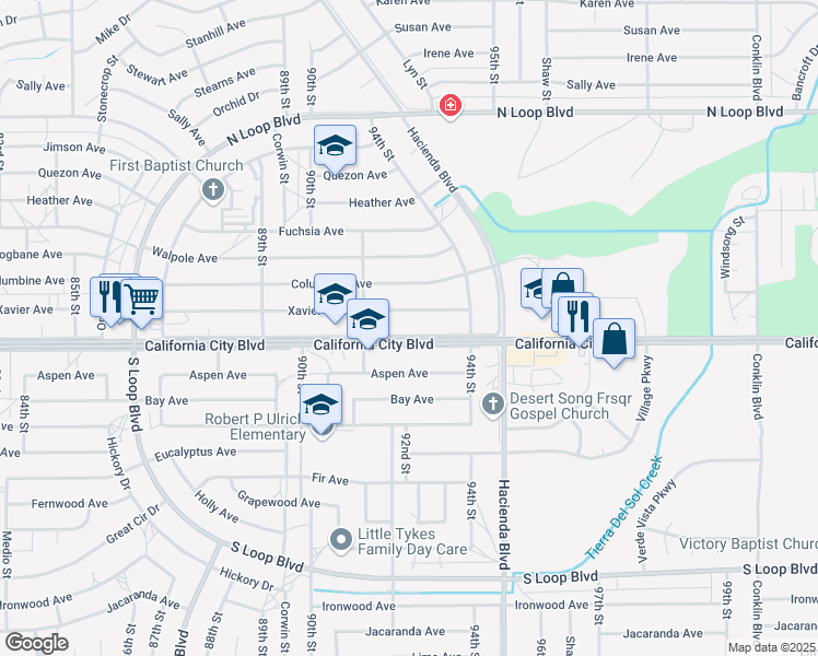 map of restaurants, bars, coffee shops, grocery stores, and more near in California City