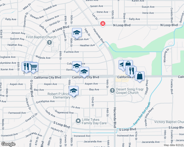 map of restaurants, bars, coffee shops, grocery stores, and more near in California City