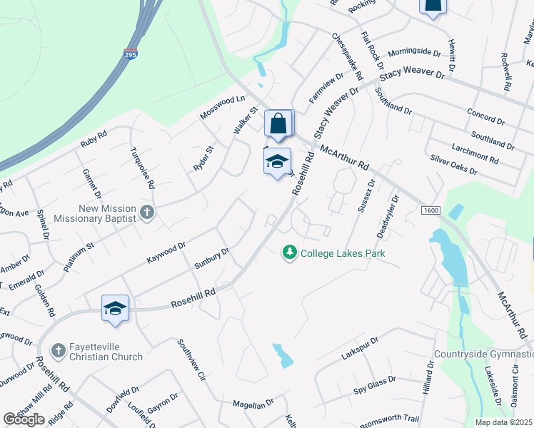 map of restaurants, bars, coffee shops, grocery stores, and more near 4945 Rosehill Road in Fayetteville