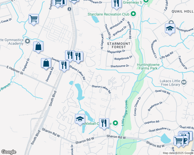 map of restaurants, bars, coffee shops, grocery stores, and more near 2149 Lennox Square Road in Charlotte