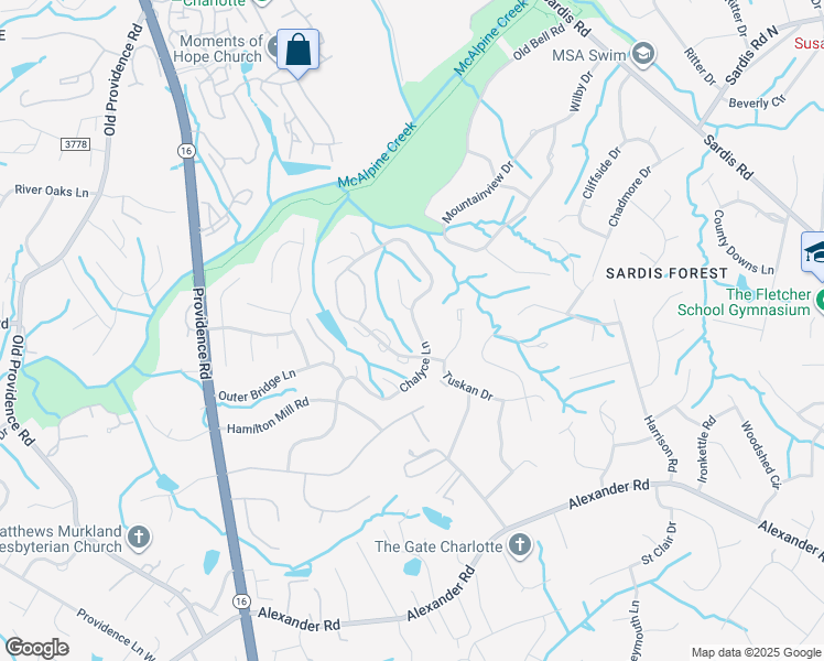 map of restaurants, bars, coffee shops, grocery stores, and more near 5912 Chalyce Lane in Charlotte