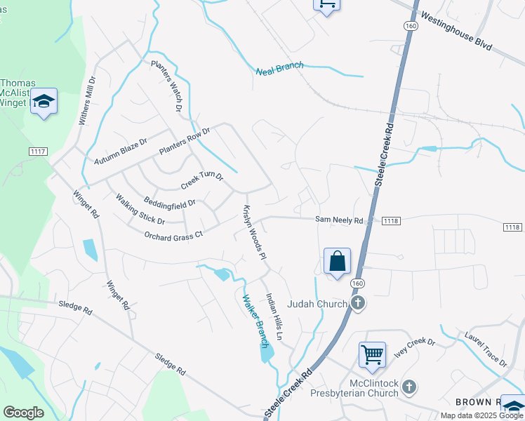 map of restaurants, bars, coffee shops, grocery stores, and more near 10510 Glory Meadow Court in Charlotte