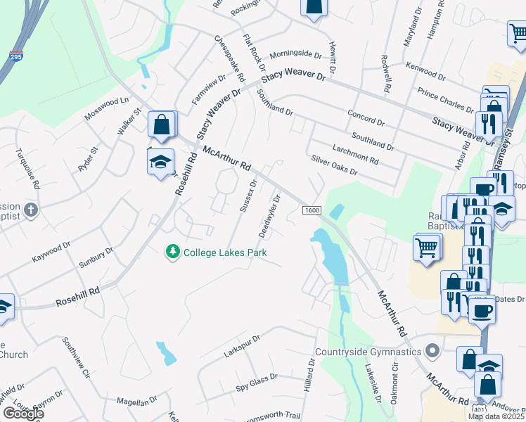 map of restaurants, bars, coffee shops, grocery stores, and more near 4241 Deadwyler Drive in Fayetteville
