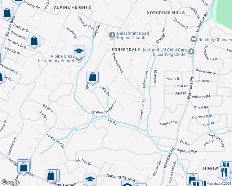 map of restaurants, bars, coffee shops, grocery stores, and more near 4605 Plaza Hills Lane in Chattanooga