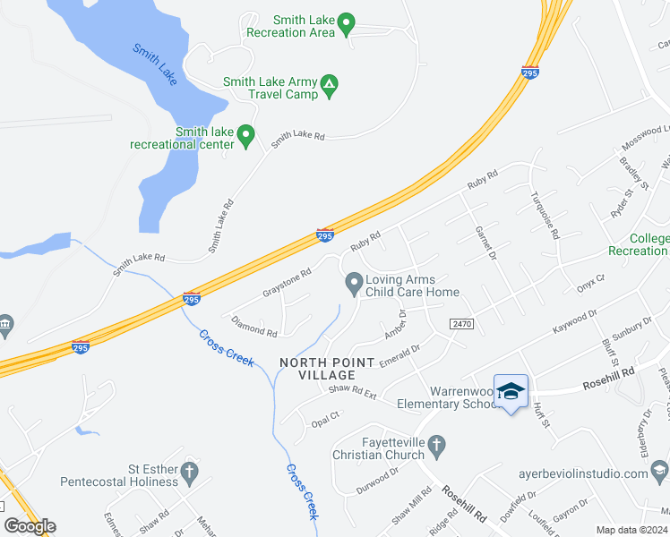 map of restaurants, bars, coffee shops, grocery stores, and more near 4475 Ruby Road in Fayetteville