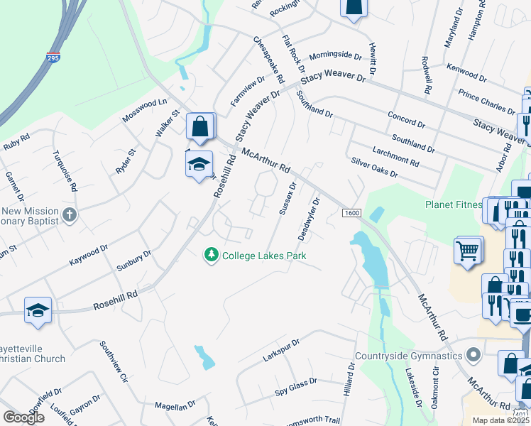 map of restaurants, bars, coffee shops, grocery stores, and more near 2620 McArthur Landing Circle in Fayetteville