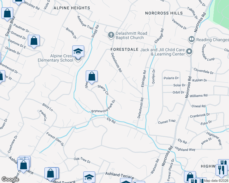map of restaurants, bars, coffee shops, grocery stores, and more near 4605 Plaza Hills Lane in Chattanooga