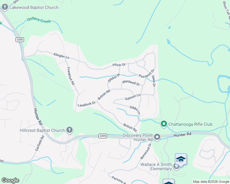 map of restaurants, bars, coffee shops, grocery stores, and more near 7407 British Road in Ooltewah