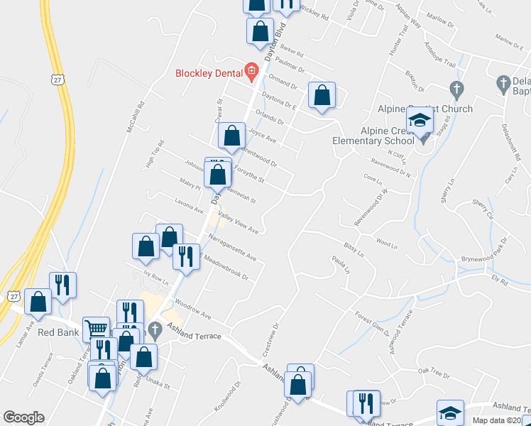 map of restaurants, bars, coffee shops, grocery stores, and more near 117 Valley View Avenue in Red Bank