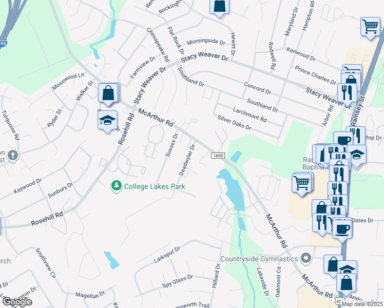 map of restaurants, bars, coffee shops, grocery stores, and more near 4241-4299 Deadwyler Dr in Fayetteville