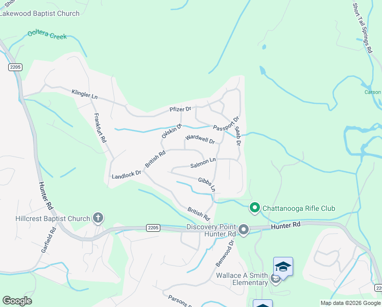 map of restaurants, bars, coffee shops, grocery stores, and more near 7458 British Road in Ooltewah
