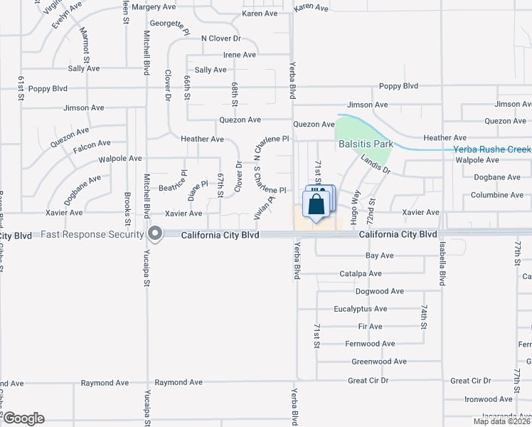 map of restaurants, bars, coffee shops, grocery stores, and more near 21041 Vivian Court in California City