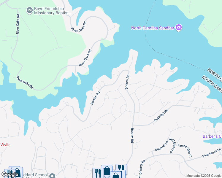 map of restaurants, bars, coffee shops, grocery stores, and more near 595 Bonum Road in Lake Wylie