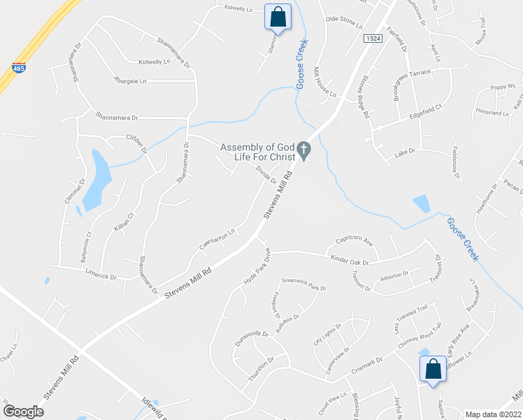 map of restaurants, bars, coffee shops, grocery stores, and more near 6517 Stevens Mill Road in Matthews