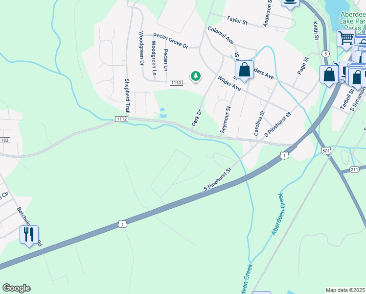 map of restaurants, bars, coffee shops, grocery stores, and more near 316 Springfield Drive in Aberdeen