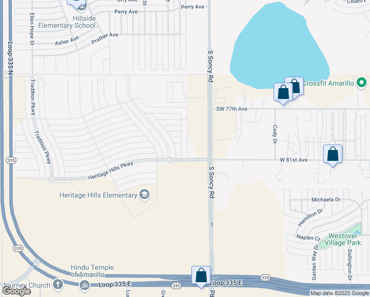 map of restaurants, bars, coffee shops, grocery stores, and more near 7913 Zoe Drive in Amarillo