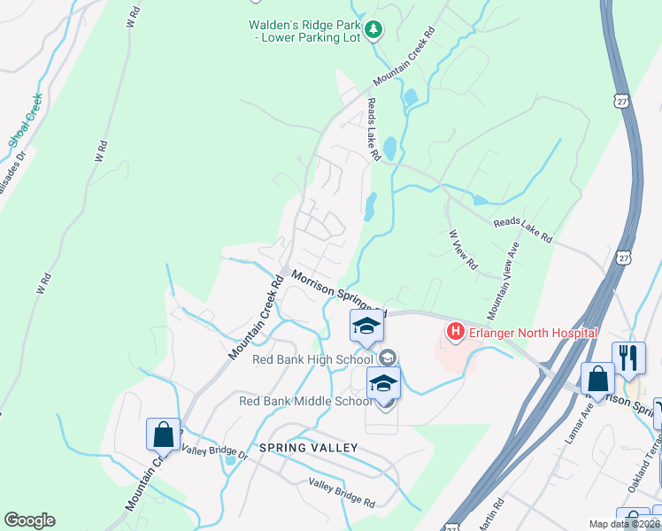 map of restaurants, bars, coffee shops, grocery stores, and more near 701 Morrison Springs Road in Chattanooga