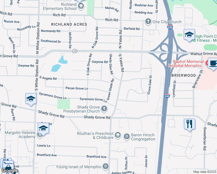 map of restaurants, bars, coffee shops, grocery stores, and more near 173 Green Glade Road in Memphis