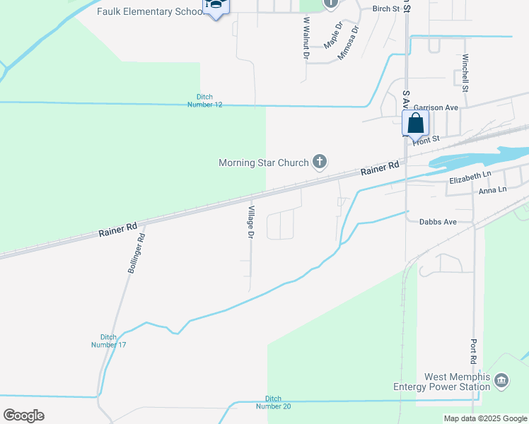 map of restaurants, bars, coffee shops, grocery stores, and more near 723 Arrington Drive North in West Memphis