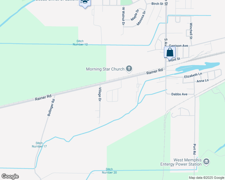 map of restaurants, bars, coffee shops, grocery stores, and more near Arrington Drive North in West Memphis