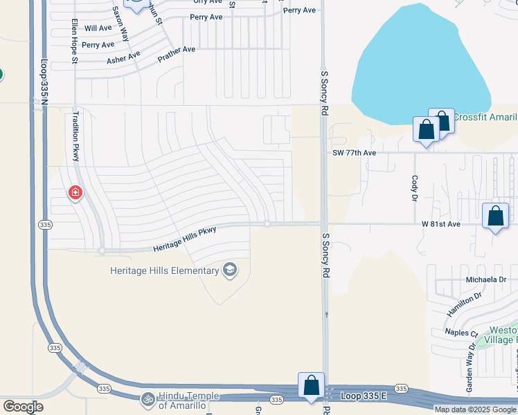 map of restaurants, bars, coffee shops, grocery stores, and more near 7907 Legacy Parkway in Amarillo
