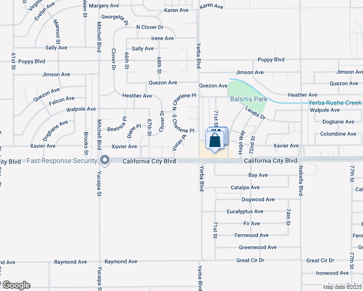 map of restaurants, bars, coffee shops, grocery stores, and more near 1 Vivian Place in California City