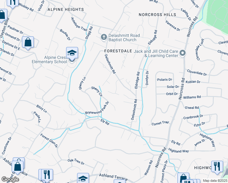 map of restaurants, bars, coffee shops, grocery stores, and more near 4605 Plaza Hills Lane in Chattanooga