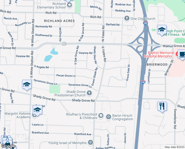 map of restaurants, bars, coffee shops, grocery stores, and more near 173 Green Glade Road in Memphis