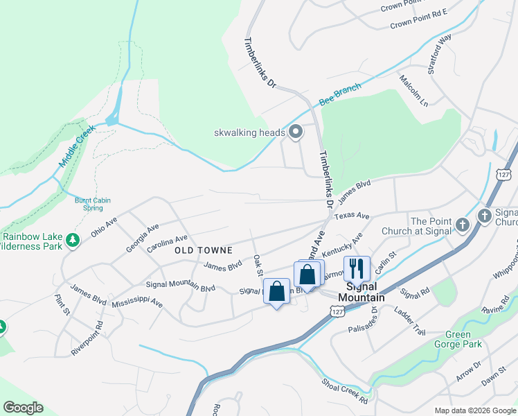 map of restaurants, bars, coffee shops, grocery stores, and more near 125 Golf Drive in Signal Mountain