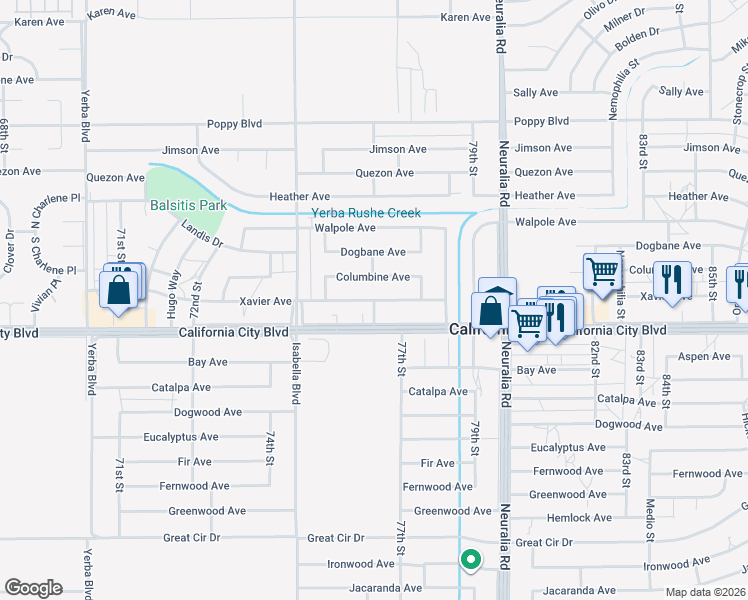 map of restaurants, bars, coffee shops, grocery stores, and more near Xavier Avenue in California City