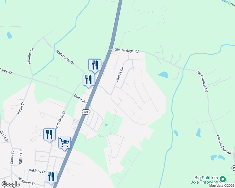 map of restaurants, bars, coffee shops, grocery stores, and more near 556 Canopy Court in Clover