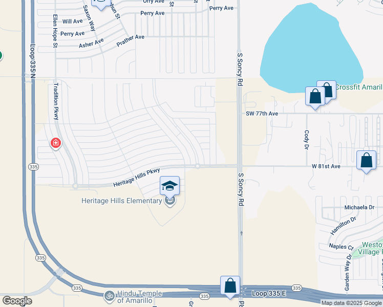 map of restaurants, bars, coffee shops, grocery stores, and more near 7907 Legacy Parkway in Amarillo