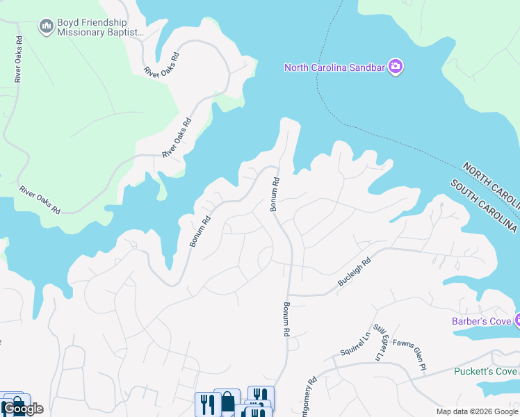 map of restaurants, bars, coffee shops, grocery stores, and more near 587 Bonum Road in Lake Wylie