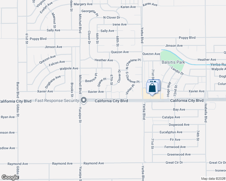map of restaurants, bars, coffee shops, grocery stores, and more near 6760 67th Street in California City