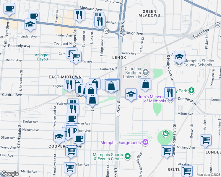 map of restaurants, bars, coffee shops, grocery stores, and more near 690 Landis Street in Memphis