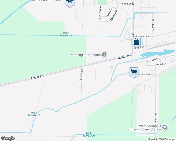 map of restaurants, bars, coffee shops, grocery stores, and more near 723 Arrington Drive North in West Memphis