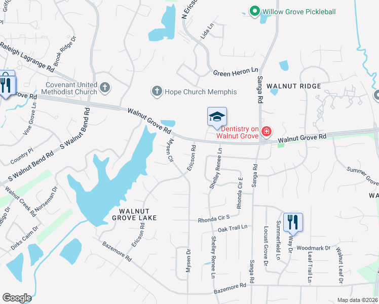 map of restaurants, bars, coffee shops, grocery stores, and more near 99 Ericson Road in Memphis