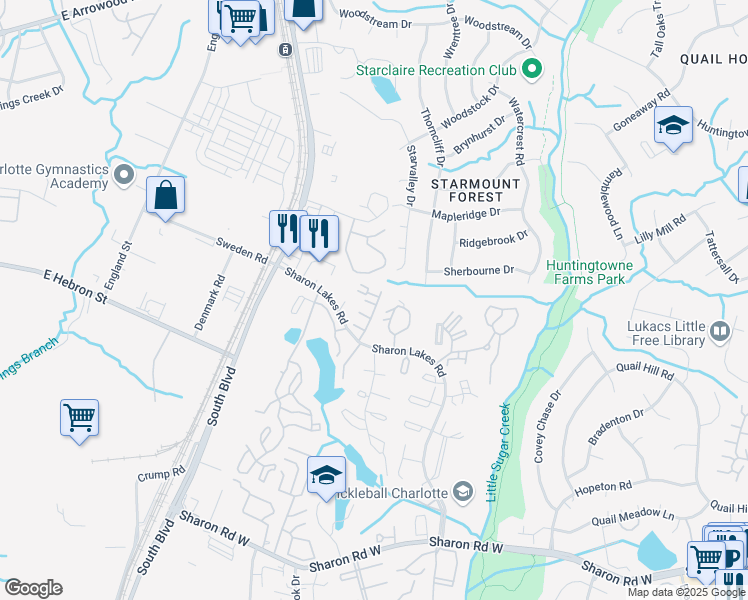 map of restaurants, bars, coffee shops, grocery stores, and more near 2149 Lennox Square Road in Charlotte