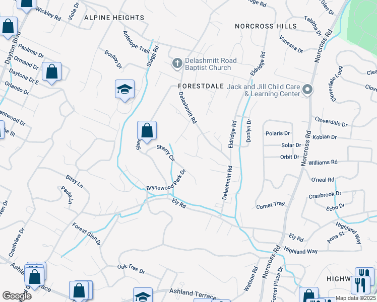 map of restaurants, bars, coffee shops, grocery stores, and more near 4603 Plaza Hills Lane in Chattanooga