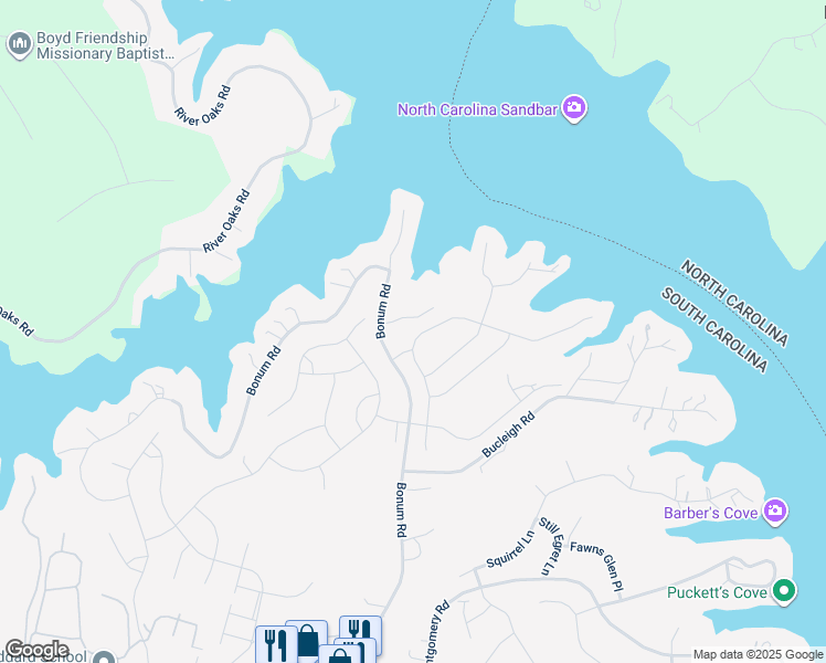 map of restaurants, bars, coffee shops, grocery stores, and more near 519 Sandbar Point in Lake Wylie
