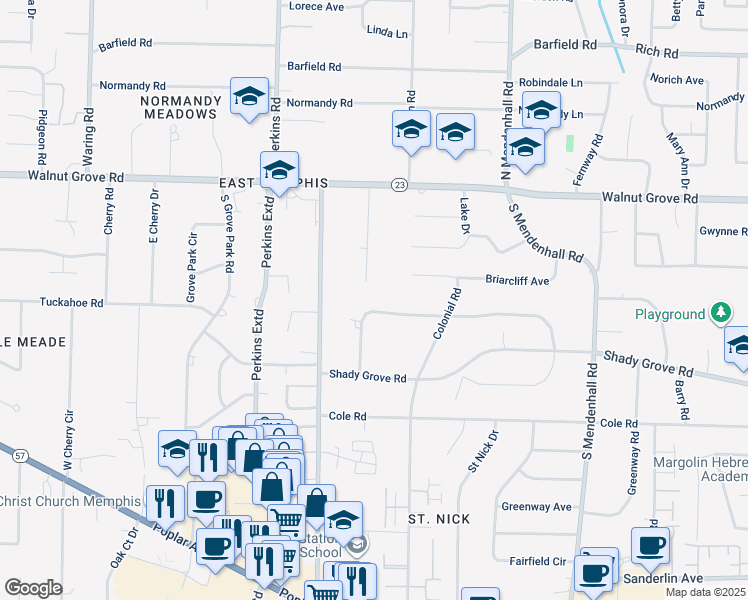 map of restaurants, bars, coffee shops, grocery stores, and more near 4736 Gwynne Road in Memphis