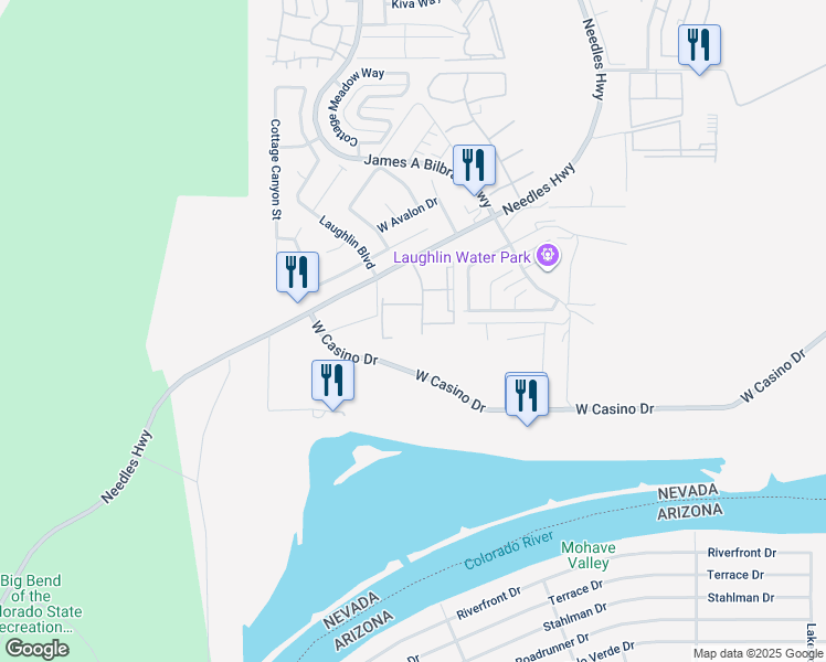 map of restaurants, bars, coffee shops, grocery stores, and more near 3883 Desert Marina Drive in Laughlin