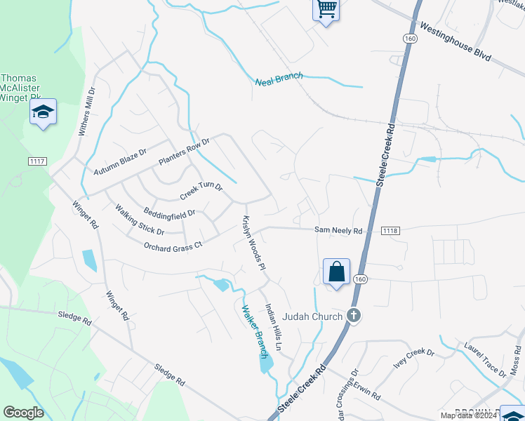 map of restaurants, bars, coffee shops, grocery stores, and more near 10511 Glory Meadow Court in Charlotte