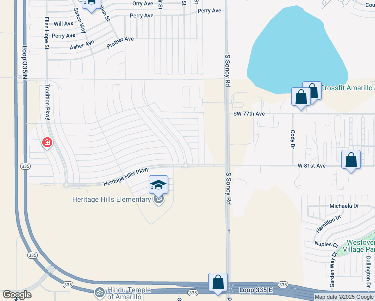 map of restaurants, bars, coffee shops, grocery stores, and more near 7907 Legacy Parkway in Amarillo