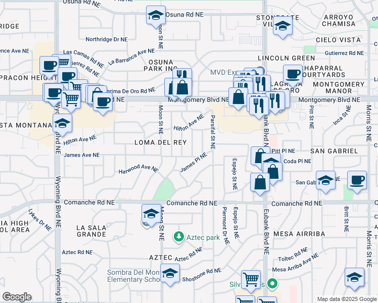 map of restaurants, bars, coffee shops, grocery stores, and more near 3803 Cheraz Street Northeast in Albuquerque